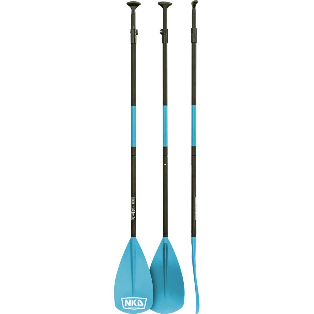 3 different angles of 3 standing NKX Classic Aluminum SUP Paddle 3-Piece (Blue)